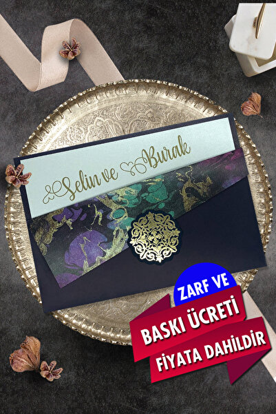 Cem Davetiye Düğün Nişan Nikah Kına Davetiyesi 9053 (100 ADET) Baskı Dahil