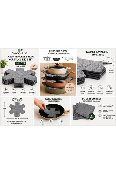 WOOLY LIFE Pot pan glass plate protector non-scratch felt 30x30 6-piece set