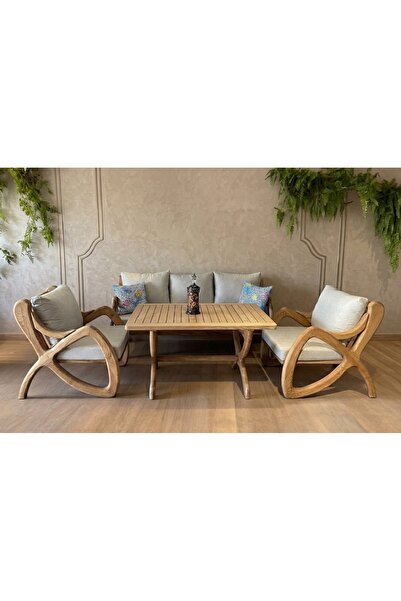zerkaconcept Violet  Masif Ahşap Bahçe Balkon Koltuk Kestane Ağacı 3+1+1 Kolt...