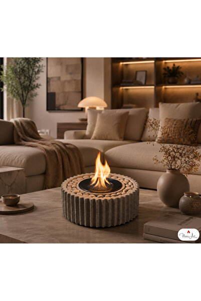 Flame Art Concept Taş Detaylı Bioethanol Masaüstü Şömine Dumansız Kokusuz Dek...