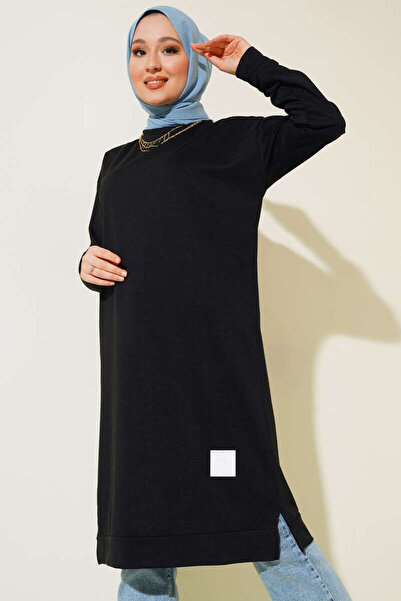 YAZGI MODA Arma Detaylı Uzun Tunik Siyah