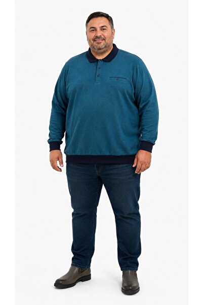 lacaton 26-3073 ERKEK BÜYÜK BEDEN POLO YAKA SWEATSHİRT