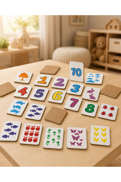 karbonsoft Zeka Kartları Ahşap Eğitici Hafıza Eşleştirme Oyunu Sevimli Sayılar Oyuncak ( 5,5 X 7,5 Cm)