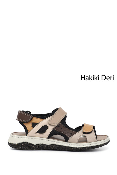 GÖNDERİ(R) Kadın Tabaya Vizon Cırt Bantlı Dolgu Topuk Hakiki Deri Comfort San...