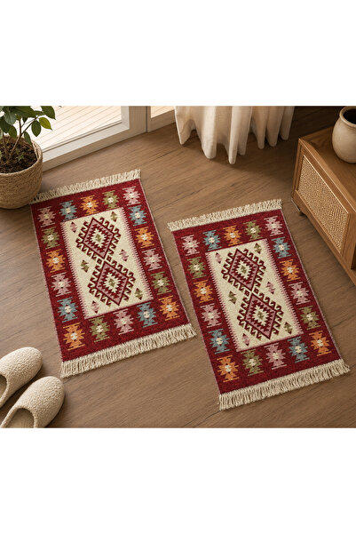 OEM 1+1 Traditional carpets, size 60x90cm, red and cream, model ROMB EFD 19