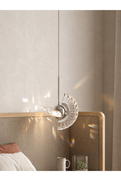 bella lighting Tasarım Crystal Wing Luxury Tekli Sarkıt 3 Renk Ledli Gümüş Kr...