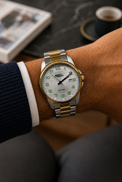 Marlas Steel Cord, Waterproof Yellow White Men's Wristwatch