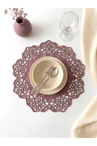 Ergüven Home Pembe Süet Kumaş Yuvarlak Supla Amerikan Servis Takımı 6'lı 35x35cm