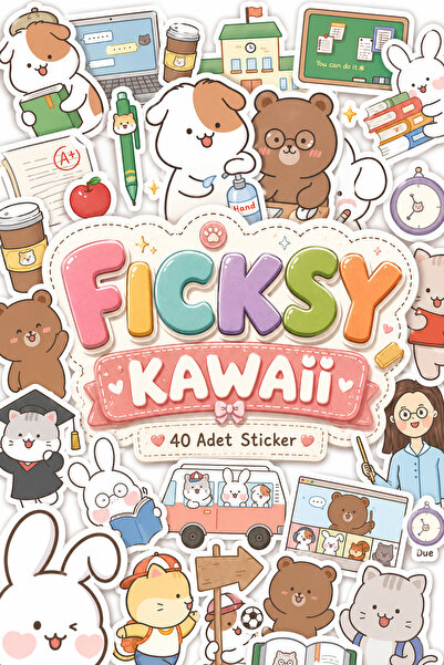 Ficksy مجموعة ملصقات ذات طابع معلمي الحيوانات اللطيفة على طراز Kawaii - 40 قط...