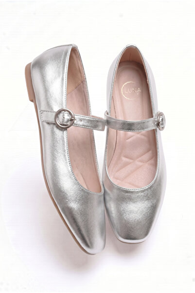 LUNA SHOES حذاء ماري جين نسائي فضي معدني - حذاء يومي أنيق ولامع