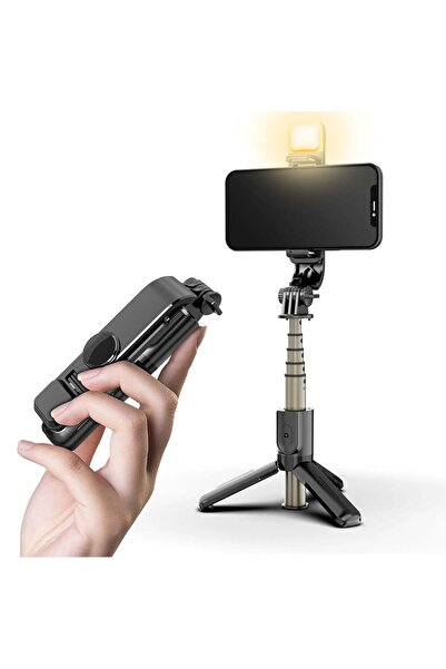 Techsuit Stick selfie stabil cu trepied și lumină, 70 cm, Mini - (L10s) - Negru