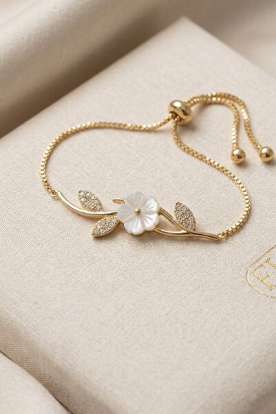 Bijuty Women's Magnolia Flower Bracelet - Gold Color - Zircon Stone (with Sur...