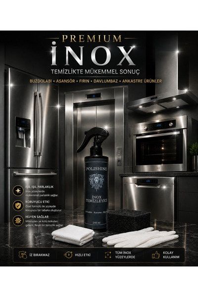 POLİSHİNE Inox Temizleyici Sprey 250 ml – Paslanmaz Çelik Parlatıcı – Leke ve...