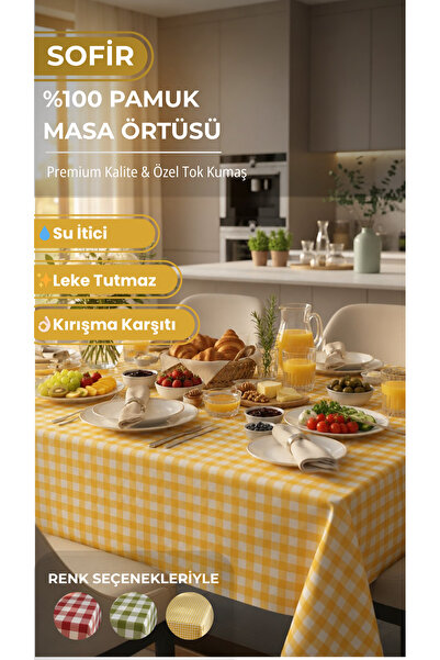 Mions Sofir Masa Örtüsü - %100 Pamuk, Leke tutmaz, Üst Kalite - Sarı