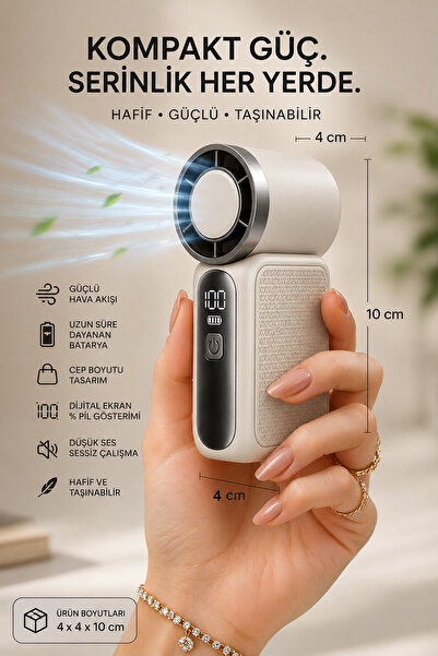 Coverzone Şarjlı Mini El Fanı Dijital Göstergeli Taşınabilir Soğutucu Fan USB...