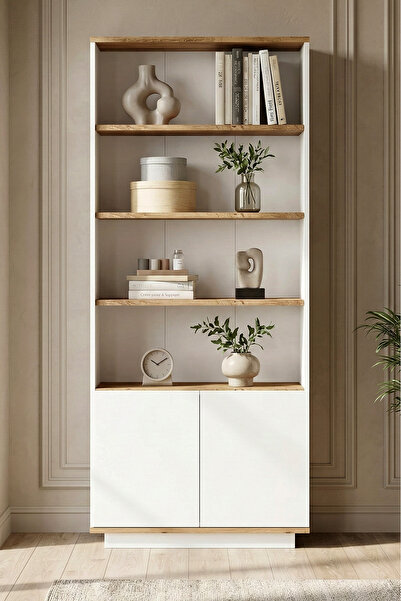Yurudesign Future Kitaplık Raf 2 Kapaklı Raflı 168cm Çam-beyaz Fr16-aw