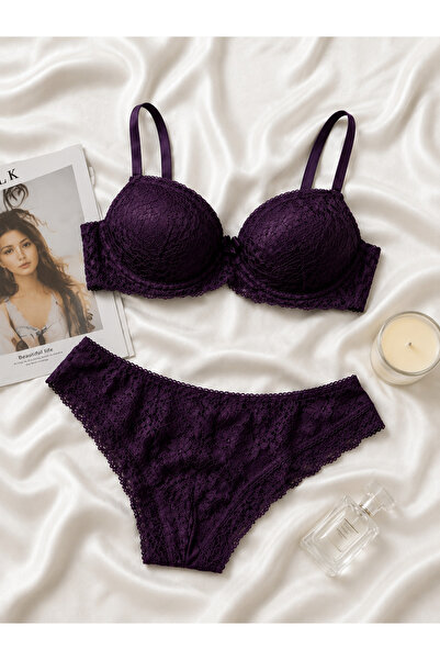 Luvia Lingerie mor push up dantelli ikili takım fantazi iç giyim