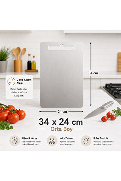 Stilorax Anti-Bacterial Steel Cutting Board 34X24 cm Medium Size, Odor-Free H...