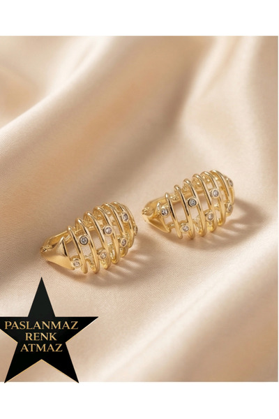XUPING JEWELRY Xuping 14K Altın Renginde Zirkon Izgara Günlük Zarif Kadın Küpe