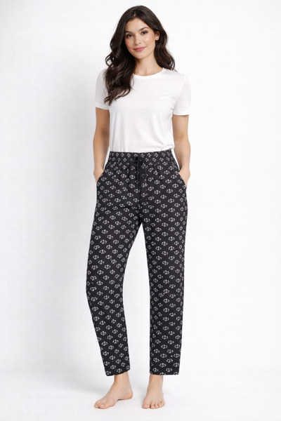 Pemilo Women's Patterned Viscon Lycra Single Bottom Pants with Pockets