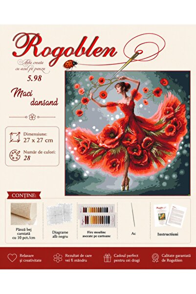 Rogoblen Goblen de cusut Maci dansand - set goblen cu panza, diagrame alb neg...