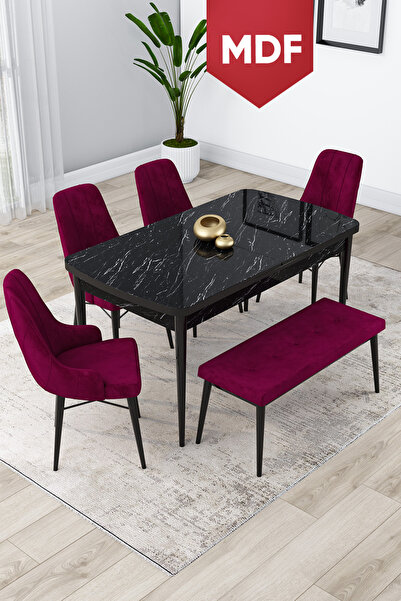 Canisa Concept Lia Serisi 80x132 MDF Açılabilir Mutfak Masası Takımı Siyah Me...