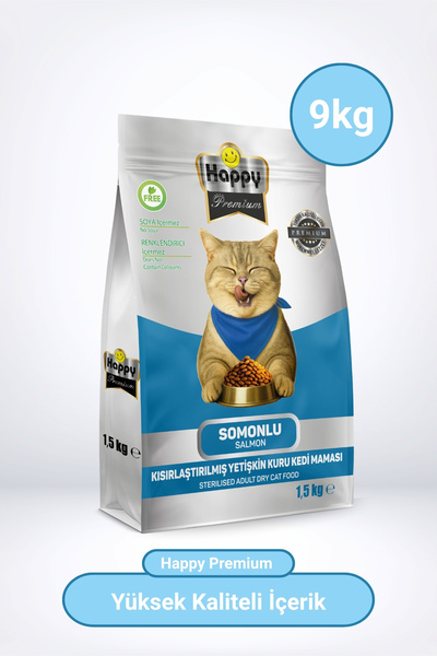 Happy Kısırlaştırılmış Somonlu Kuru Kedi Maması 9 Kg