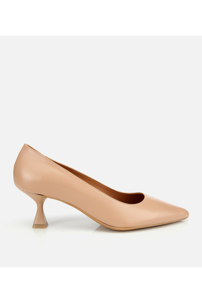 Hotiç Women's Leather Beige Flexible Sole Thin Heeled Stiletto