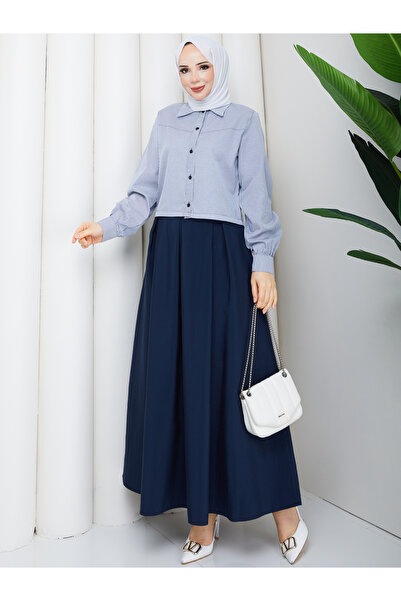 RACE FASHİON cu dungi cămașă și cu pliuri fustă Set Hijab RC9024