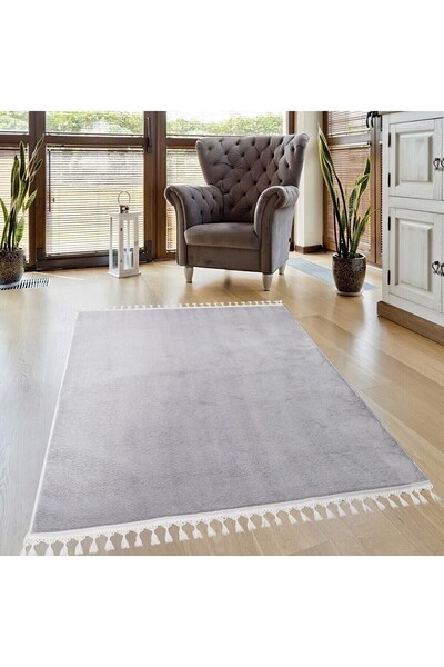 Valery Home Vl Comfort Ponpon Saçaklı Peluş Halı Açık Gri