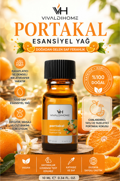 Vivaldi Home Portakal Esansiyel Yağ 10 ml Doğal & Tatlı Narenciye Kokusu Arom...