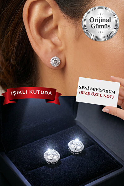 CARAT STONE Işıklı Kutusunda Gerçek 925 Ayar Gümüş Kadın Çift Küpe