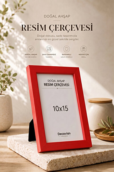 DecovianHomeDesign Doğal Ahşap Modern Ayaklı 10x15 Fotoğraf Çerçevesi | Kırmı...