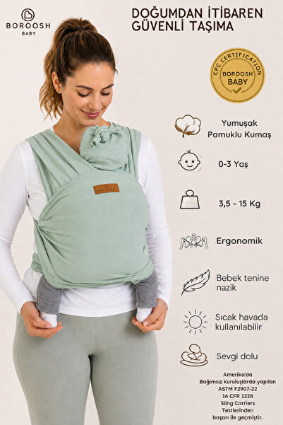 Boroosh Baby Esnek Bebek Wrap Sling %100 Pamuklu Kese Ve Bere Hediyeli Yeşil ...