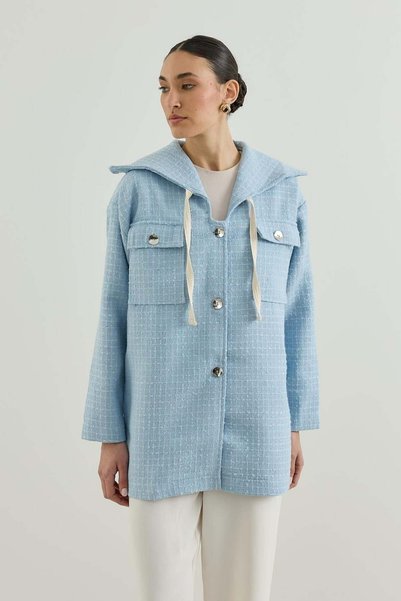Merve Gültekin Sailor Collared Tweed Jacket Blue