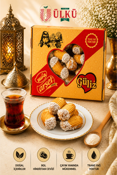 ÜLKÜ KURUYEMİŞ (1 KG) Güliz Doğal Pancar Şekerli Hindistan Cevizli Kurabiye T...