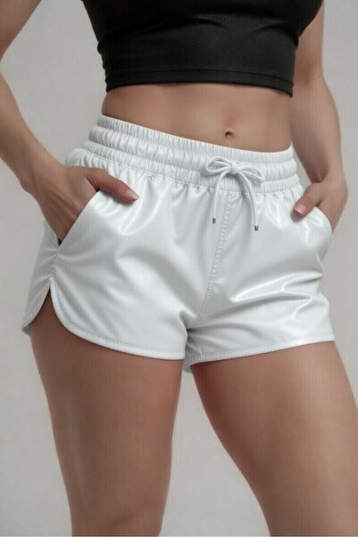 BANEGA Women's Swim Shorts Sports Shorts Elastic Waist Pocketed White Mini Sh...