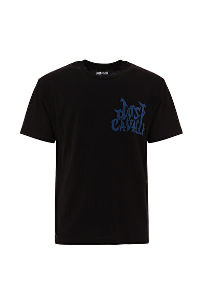 Just Cavalli Siyah Erkek Regular Fit Yazı Baskılı T-Shirt 79OAHE13