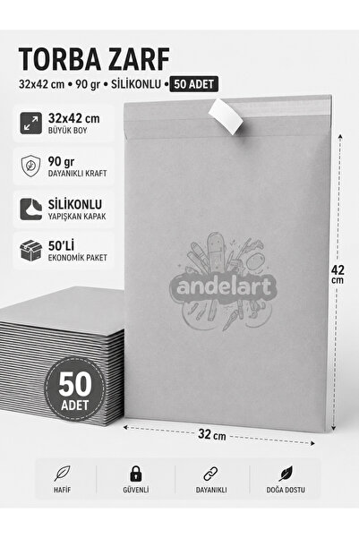 andelart Torba Zarf 32x42 Kraft 90 Gr Silikonlu 50 'li