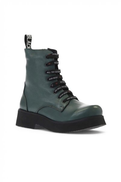 Bueno Shoes Green Leather Women's Flat Boots 01Wr8802