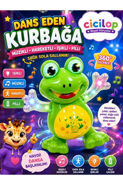 cicilop Dans Eden Kurbağa Sesli Işıklı Hareketli Kurbağacık 20 Cm