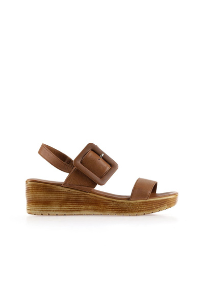 Bueno Shoes بني جلد نسائي حذاء بكعب إسفيني قطعة صندل 01ws5908