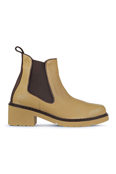 Bueno Shoes Дамски кожени ботуши на ток в цвят канел 01wz4402