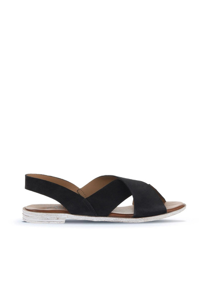 Bueno Shoes Sandale plate pentru femei din piele intoarsa Alf neagra 01wa3015