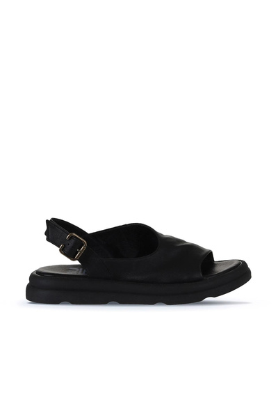 Bueno Shoes Μαύρα Δερμάτινα Γυναικεία Σανδάλια Flat 01wy9407