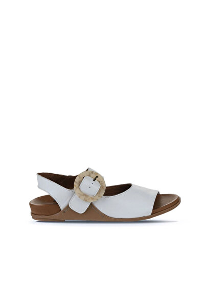 Bueno Shoes Sandale plate de damă din piele albă 01wu7600