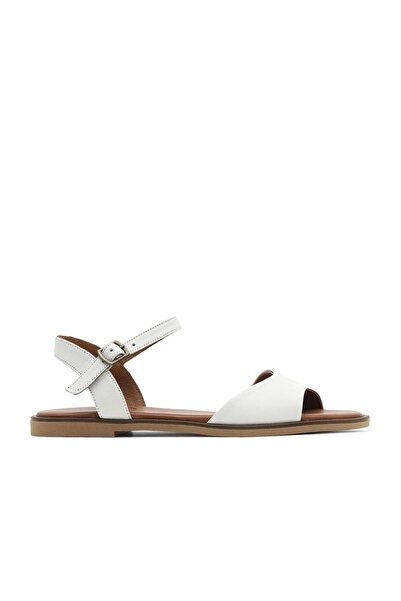 Bueno Shoes Sandale plate de damă din piele albă 01wa5704
