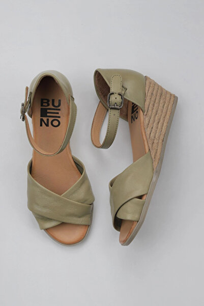 Bueno Shoes Khaki Leather Women's Wedge Heeled Sandals 01Ws11102