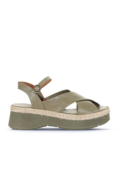 Bueno Shoes Sandale cu toc cu pană pentru femei din piele kaki 01wy8205