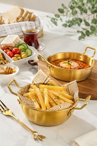 Kitchen Beauty Paslanmaz Çelik Gold Kulplu Kase Gold Kahvaltı Sunumluk Sosluk...